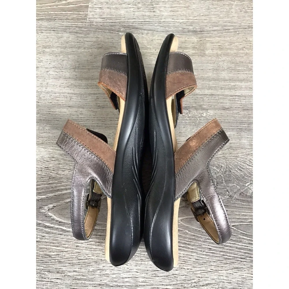 SAS Nudu Sandals Shoes Womens Size 11 M Gunmetal Bronze Leather Orthotic